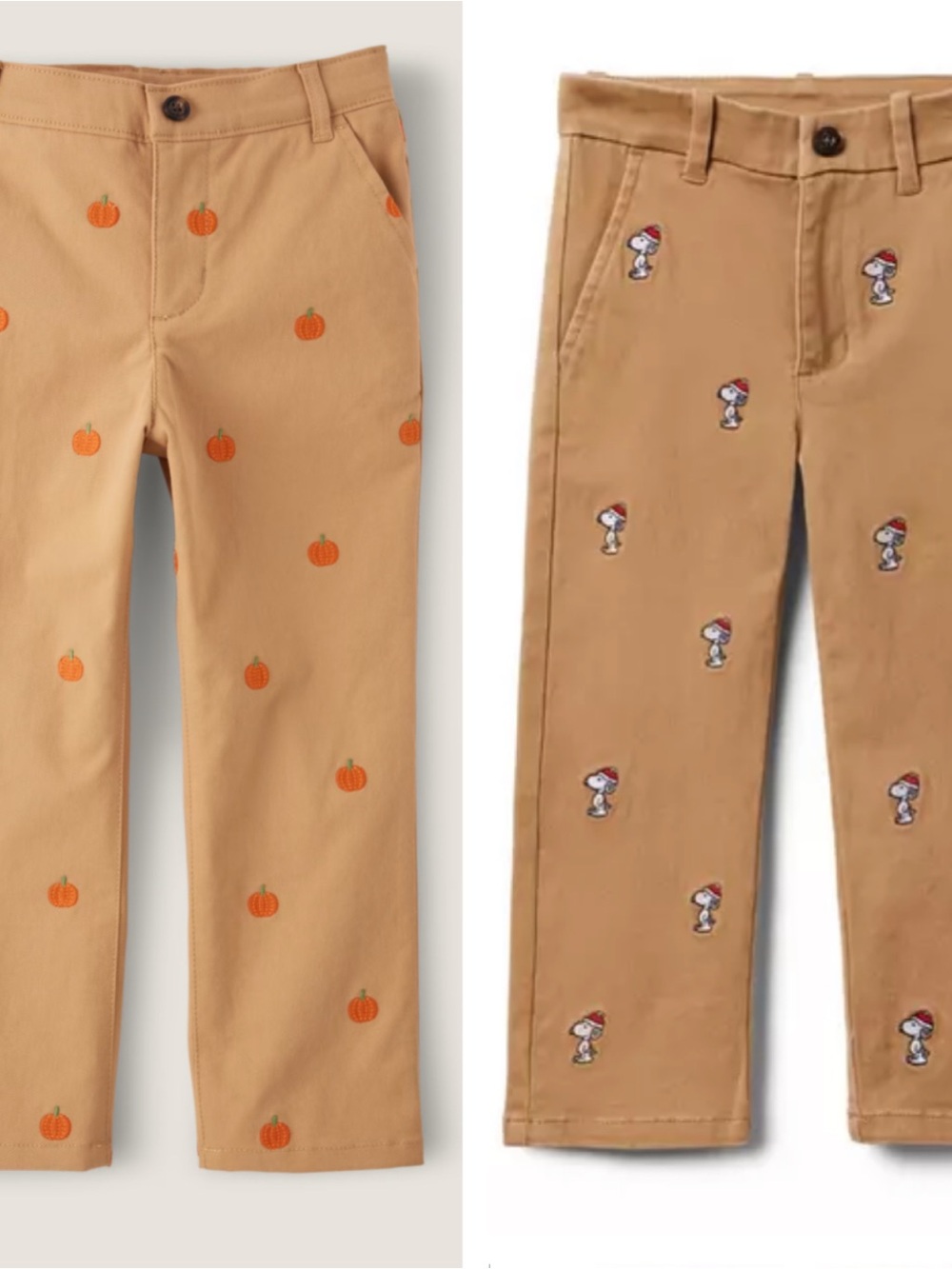 Lot (2 Pants) Janie and Jack + Gymboree Tan Chinos Lot - Pumpkin & Snoopy
